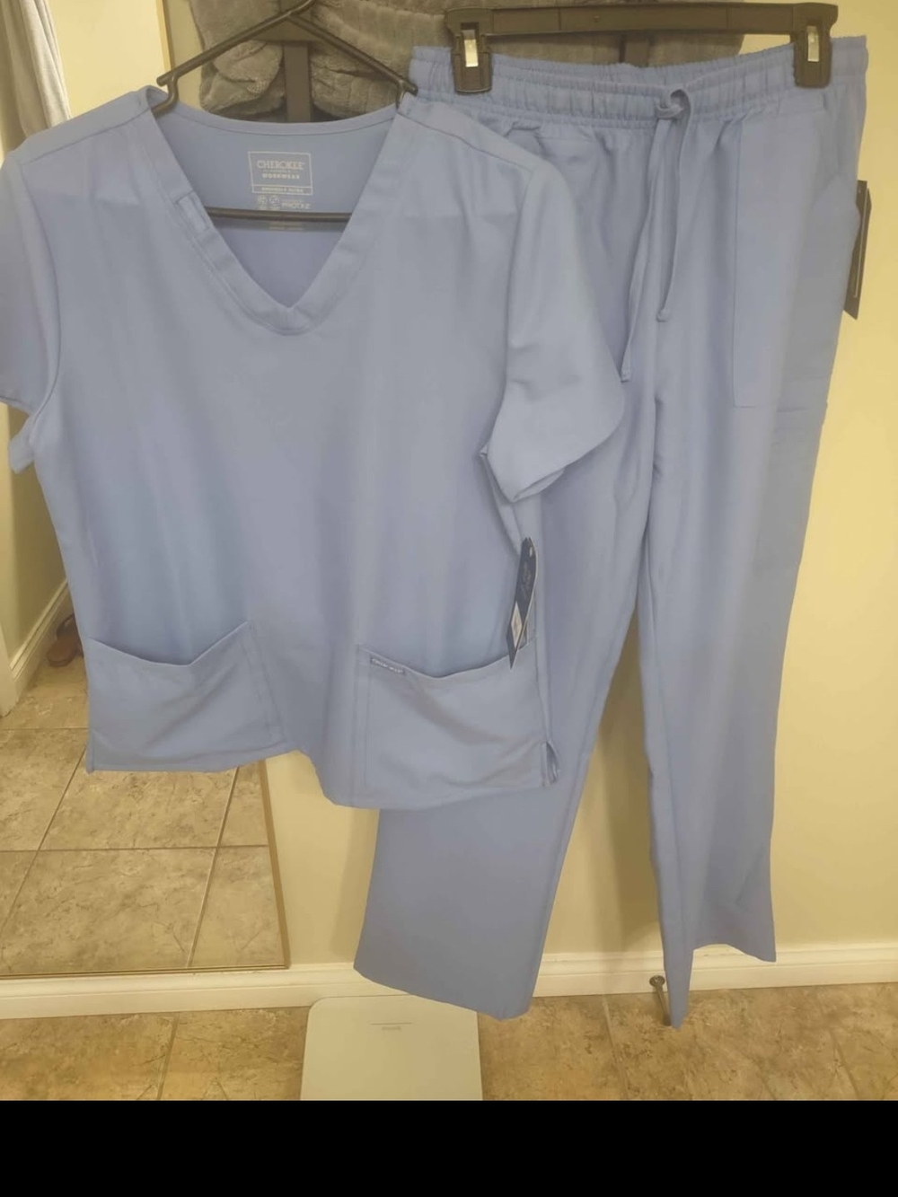 Cherokee Light Blue V-Neck Scrub Top & Pants Set